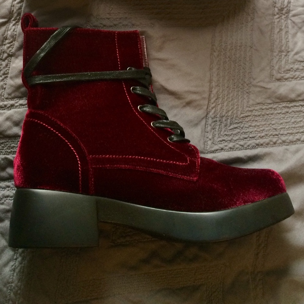 Red/Burgundy Velvet Boots--Room of Fashion